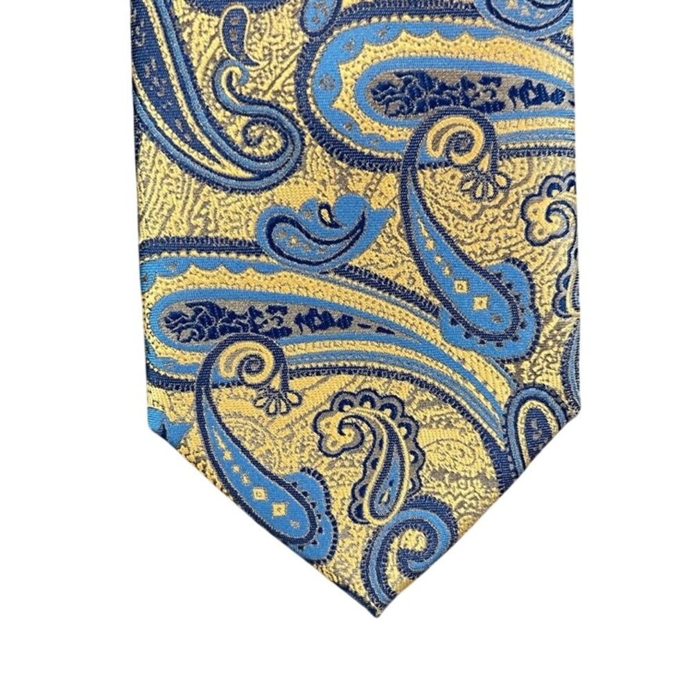 Stacy Adams Mens Blue Gold Paisley Microfiber Hand Made Necktie Formal Tie